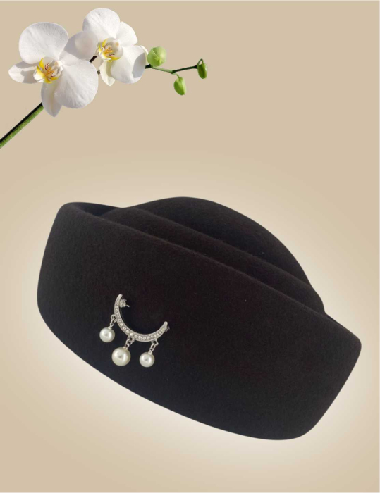 Palarii dama din fetru lux tip toca ROYAL LUX (NEGRU) - marime unica, reglabila [5]