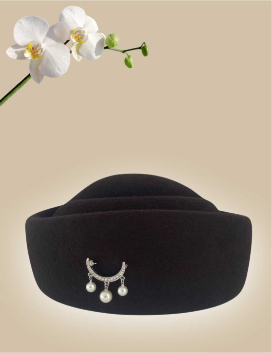 Palarii dama din fetru lux tip toca ROYAL LUX (NEGRU) - marime unica, reglabila [4]