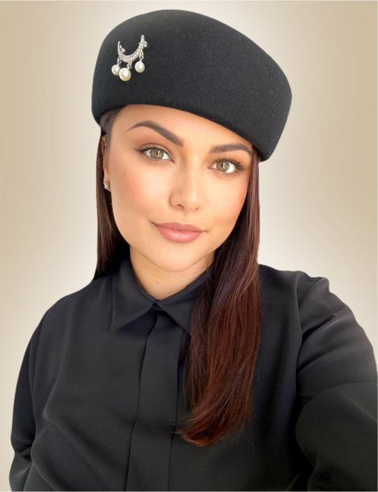 Palarii dama din fetru lux tip toca ROYAL LUX (NEGRU) - marime unica, reglabila [3]