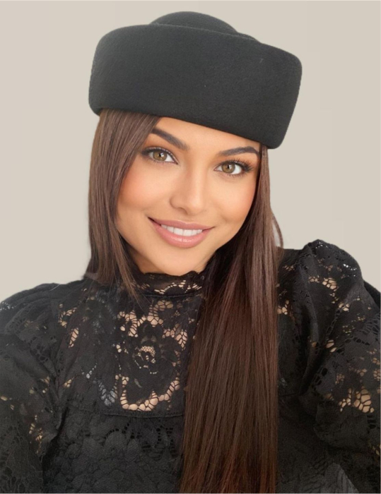 Palarie dama tip toca din fetru lux CONTESA LUX (NEGRU) - marime unica, reglabila [2]