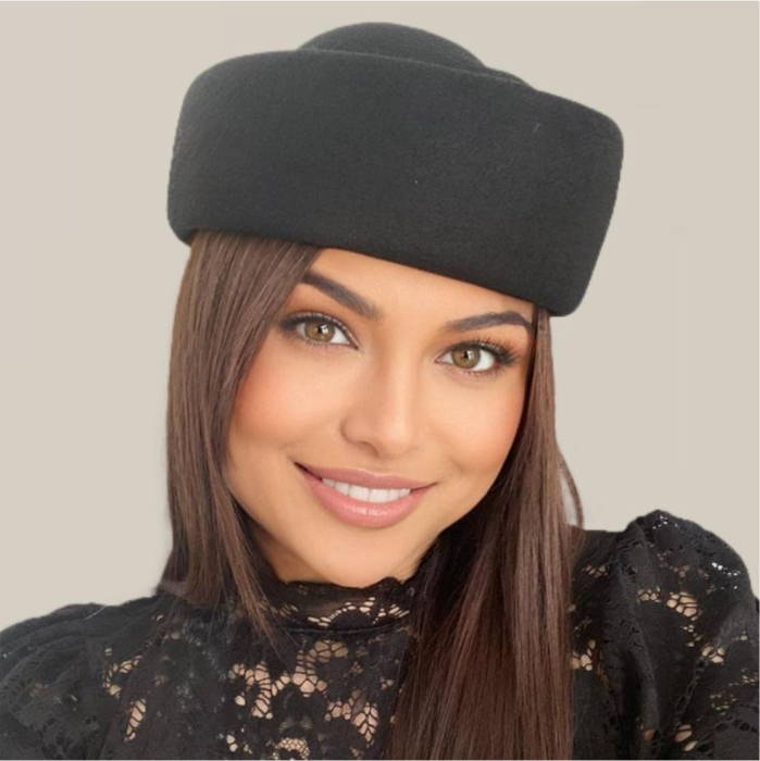 Palarie dama tip toca din fetru lux CONTESA LUX (NEGRU) - marime unica, reglabila [3]