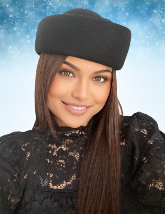 Palarie dama tip toca din fetru lux CONTESA LUX (NEGRU) - marime unica, reglabila [2]