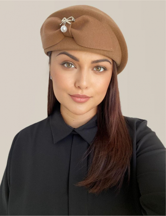 Palarie dama tip toca din fetru lux cu funda PRINCESS LADY (MARO cappuccino) - marime unica, reglabila [2]