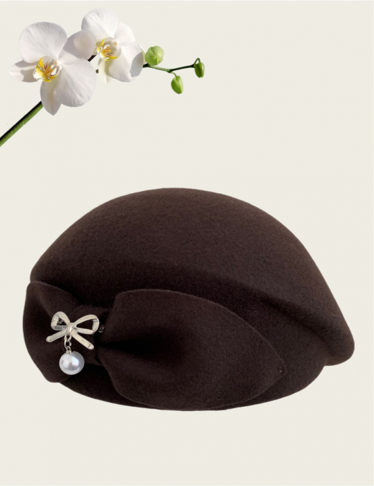 Palarie dama tip toca din fetru lux cu funda PRINCESS LADY (MARO mahon) - marime unica, reglabila [4]