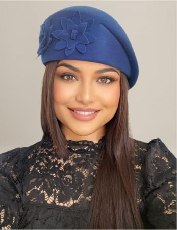Palarie dama tip toca din fetru lux DUCESA LUX (ALBASTRU) - marime unica, reglabila [2]