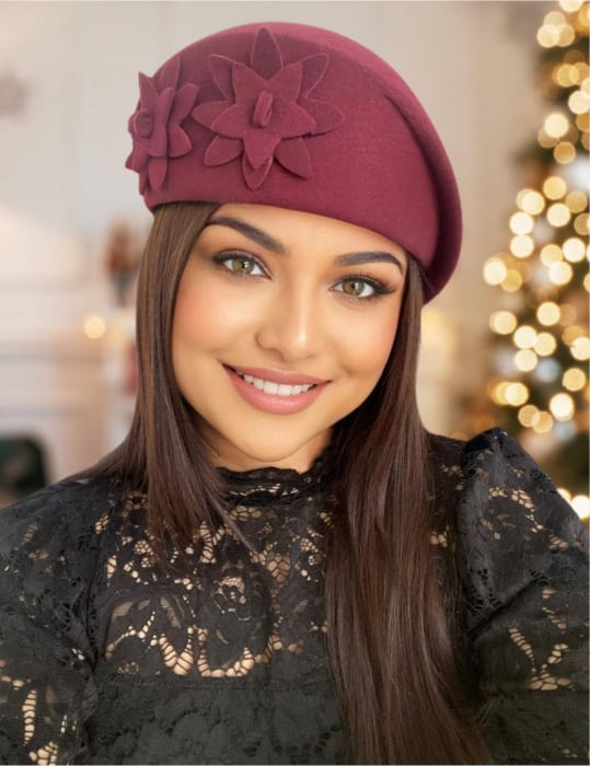 Palarie dama tip toca din fetru lux DUCESA LUX (GRENA) - marime unica, reglabila [4]