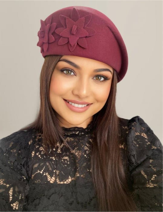 Palarie dama tip toca din fetru lux DUCESA LUX (GRENA) - marime unica, reglabila [2]