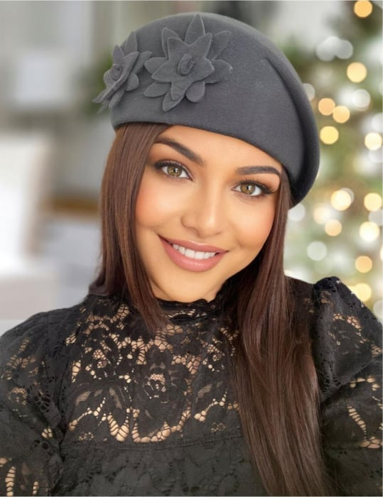 Palarie dama tip toca din fetru lux DUCESA LUX (GRI) - marime unica, reglabila [1]