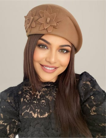 Palarie dama tip toca din fetru lux DUCESA LUX (MARO cappuccino) - marime unica, reglabila [2]