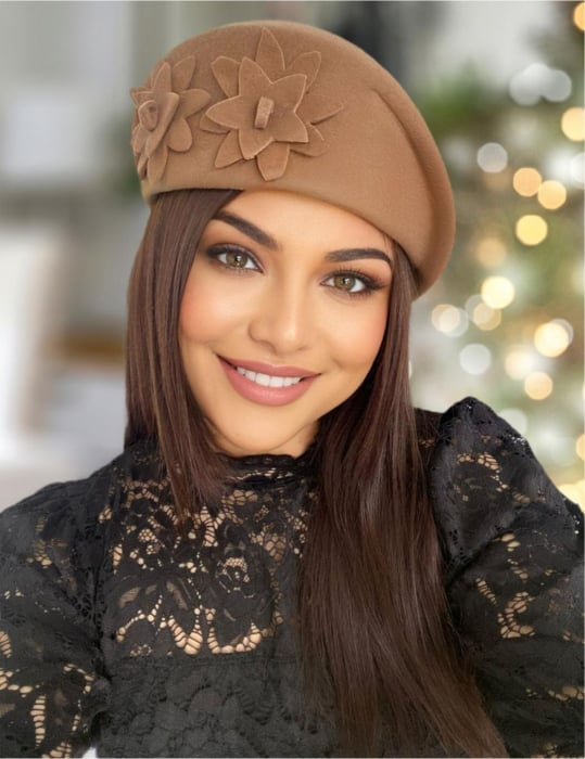 Palarie dama tip toca din fetru lux DUCESA LUX (MARO cappuccino) - marime unica, reglabila [1]