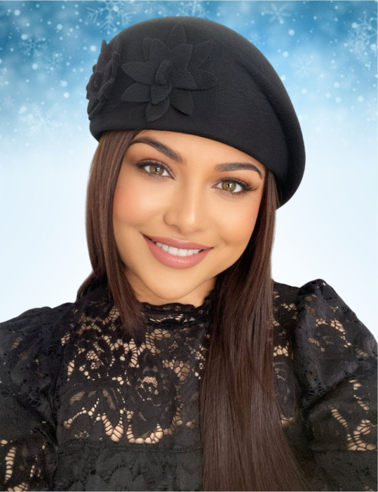 Palarie dama tip toca din fetru lux DUCESA LUX (NEGRU) - marime unica, reglabila [2]