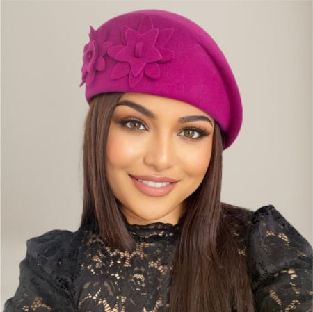 Palarie dama tip toca din fetru lux DUCESA LUX (ROZ fucsia) - marime unica, reglabila [3]