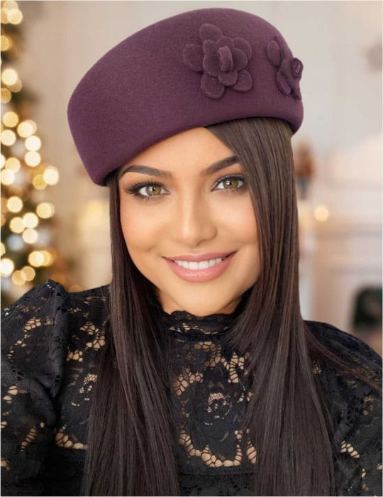 Palarie dama tip toca din fetru lux MARCHIZA LUX (GRENA prunia) - marime unica, reglabila [1]