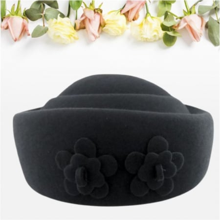 Palarie dama tip toca din fetru lux MARCHIZA LUX (NEGRU) - marime unica, reglabila [4]