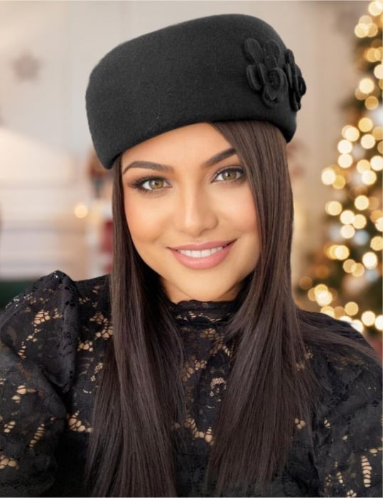Palarie dama tip toca din fetru lux MARCHIZA LUX (NEGRU) - marime unica, reglabila [1]