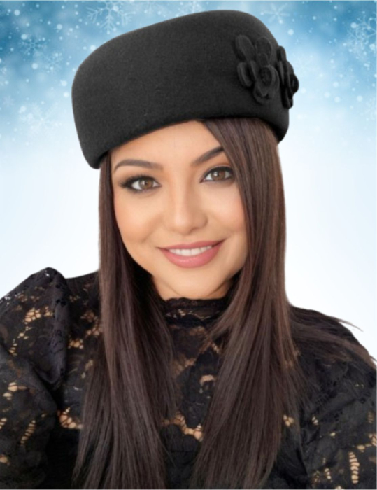 Palarie dama tip toca din fetru lux MARCHIZA LUX (NEGRU) - marime unica, reglabila [2]