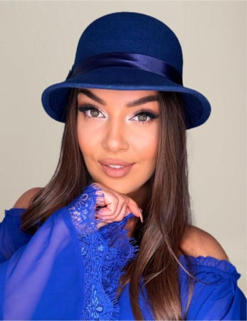 Palarie din fetru lux cu boruri tip sepcuta BARONESS LUX (ALBASTRU) - marime unica, reglabila [2]