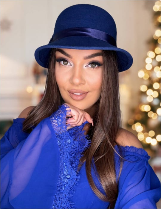 Palarie din fetru lux cu boruri tip sepcuta BARONESS LUX (ALBASTRU) - marime unica, reglabila [1]