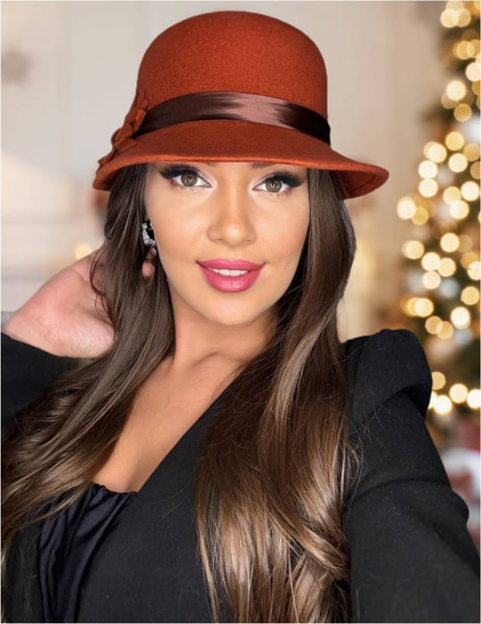 Palarie din fetru lux cu boruri tip sepcuta BARONESS LUX (CARAMIZIU) - marime unica, reglabila [1]