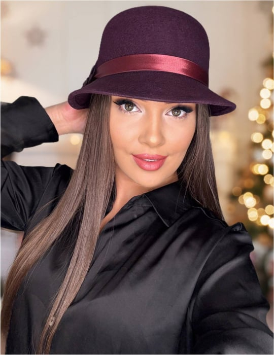 Palarie din fetru lux cu boruri tip sepcuta BARONESS LUX (GRENA) - marime unica, reglabila [1]