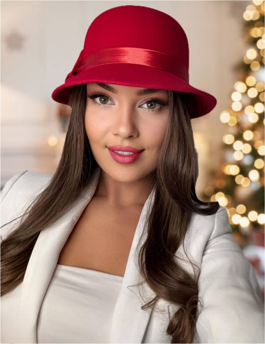 Palarie din fetru lux cu boruri tip sepcuta BARONESS LUX (ROSU) - marime unica, reglabila [1]