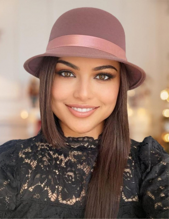 Palarie din fetru lux cu boruri tip sepcuta BARONESS LUX (ROZ pudra) - marime unica, reglabila [1]