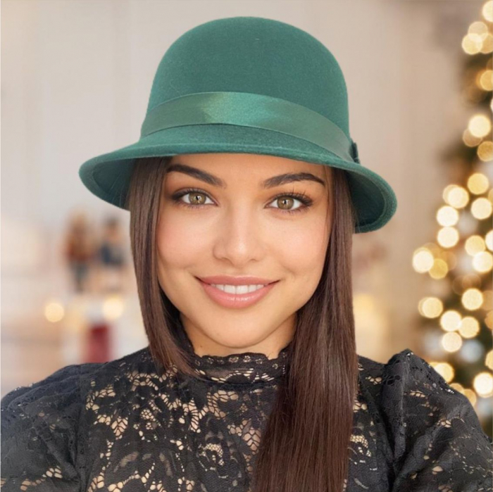 Palarie din fetru lux cu boruri tip sepcuta BARONESS LUX (VERDE) - marime unica, reglabila [3]