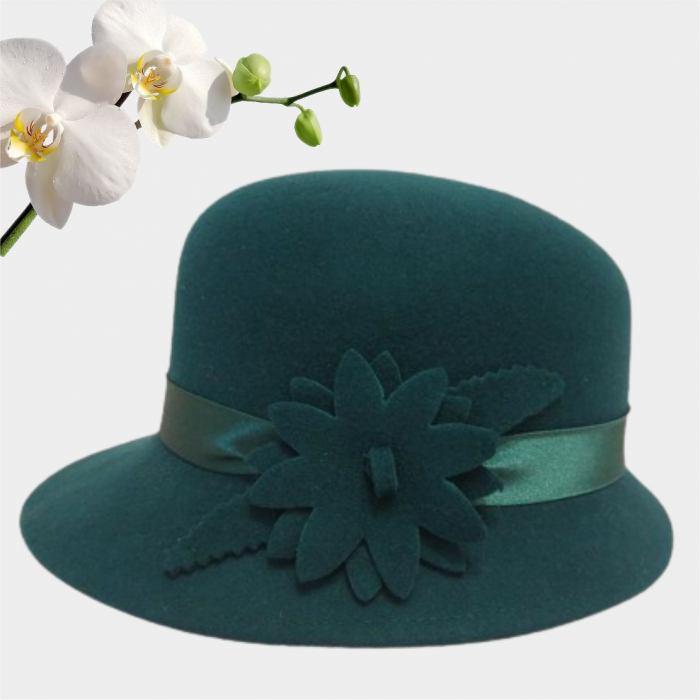 Palarie din fetru lux cu boruri tip sepcuta BARONESS LUX (VERDE) - marime unica, reglabila [4]