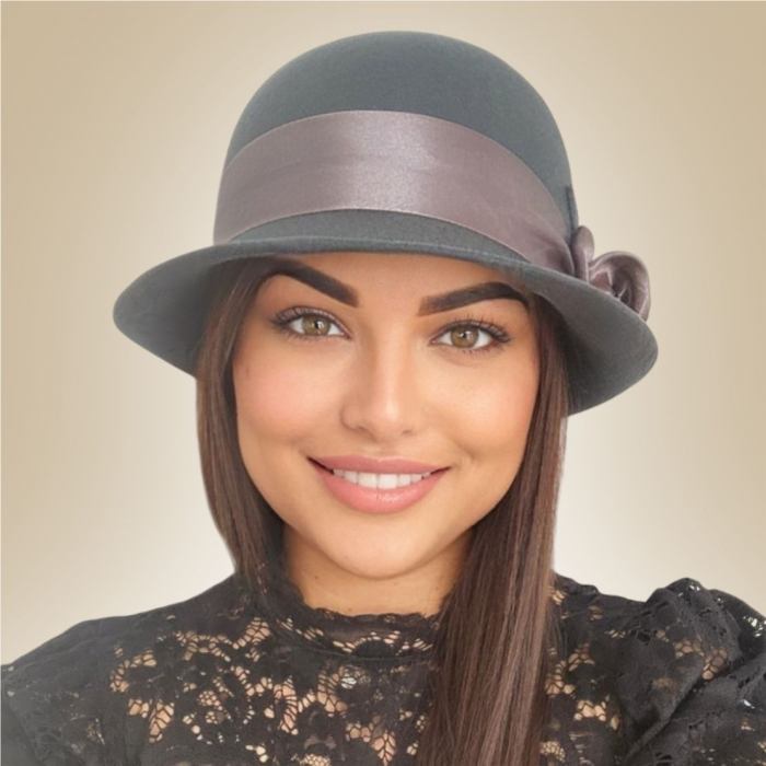 Palarie din fetru lux cu panglica din satin NOBLESS LUX (GRI) - marime unica, reglabila [3]