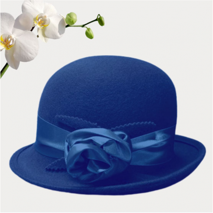 Palarie din fetru lux cu panglica din satin NOBLESS LUX (ALBASTRU) - marime unica, reglabila [4]