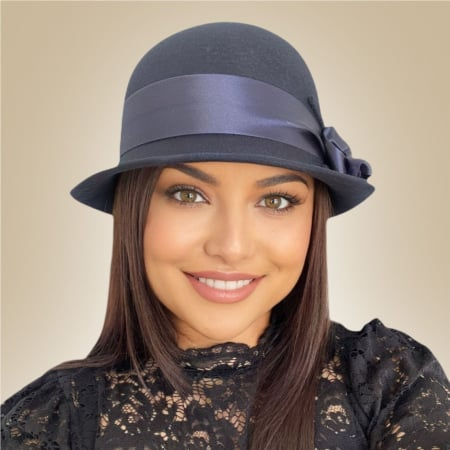 Palarie din fetru lux cu panglica din satin NOBLESS LUX (BLEUMARIN) - marime unica, reglabila [3]