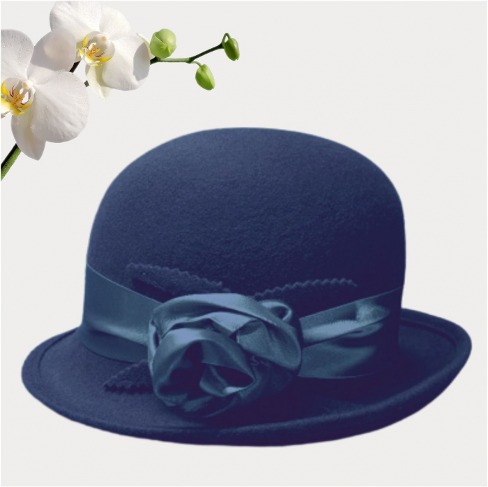 Palarie din fetru lux cu panglica din satin NOBLESS LUX (BLEUMARIN) - marime unica, reglabila [4]