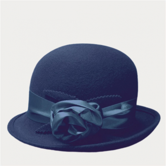 Palarie din fetru lux cu panglica din satin NOBLESS LUX (BLEUMARIN) - marime unica, reglabila [5]
