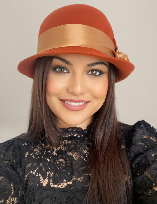 Palarie din fetru lux cu panglica din satin NOBLESS LUX (CARAMIZIU) - marime unica, reglabila [2]