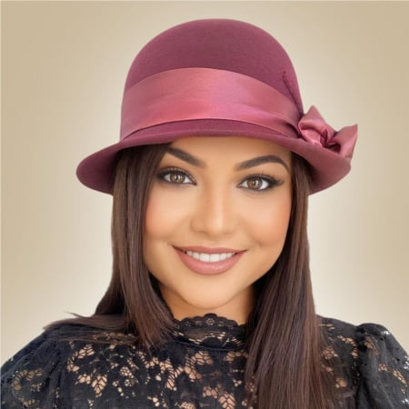 Palarie din fetru lux cu panglica din satin NOBLESS LUX (GRENA) - marime unica, reglabila [3]