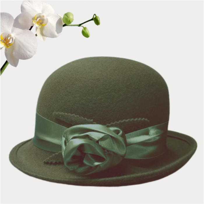 Palarie din fetru lux cu panglica din satin NOBLESS LUX (KAKI) - marime unica, reglabila [3]