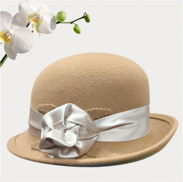 Palarie din fetru lux cu panglica din satin NOBLESS LUX (MARO cappuccino) - marime unica, reglabila [4]