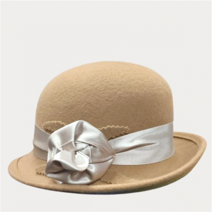Palarie din fetru lux cu panglica din satin NOBLESS LUX (MARO cappuccino) - marime unica, reglabila [5]