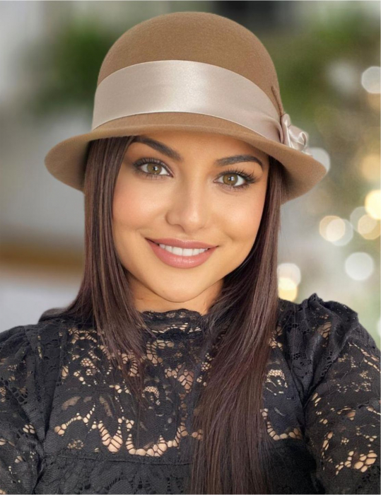 Palarie din fetru lux cu panglica din satin NOBLESS LUX (MARO cappuccino) - marime unica, reglabila [1]