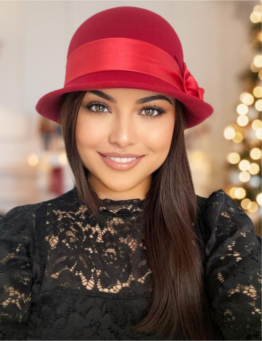 Palarie din fetru lux cu panglica din satin NOBLESS LUX (ROSU) - marime unica, reglabila [1]