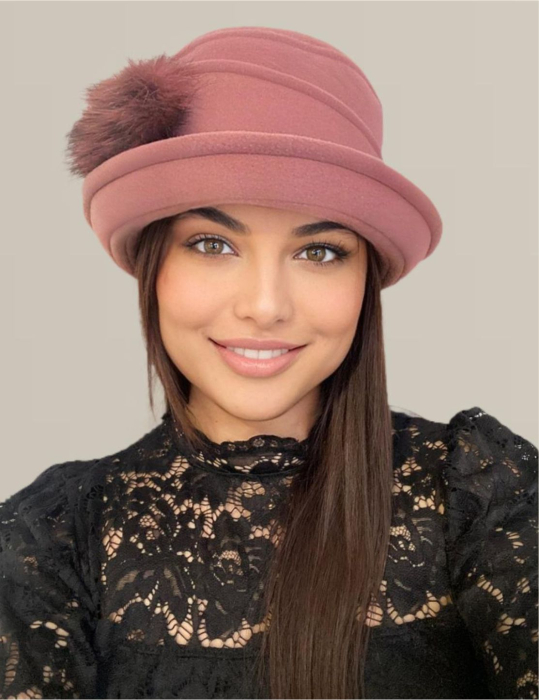 Palarie eleganta si calduroasa din polar lux MISS ELEGANCE (ROZ pudra) [3]
