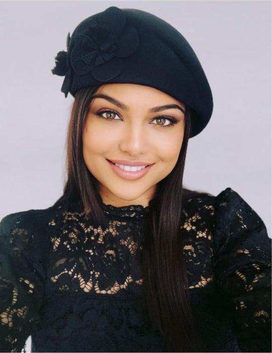 Palarie eleganta tip toca  din fetru lux REGINA LUX (BLEUMARIN) - marime unica, reglabila [2]