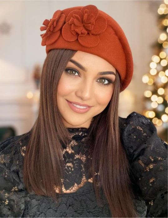 Palarie eleganta tip toca din fetru lux REGINA LUX (CARAMIZIU) - marime unica, reglabila [1]