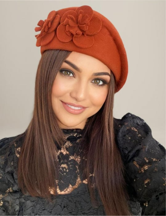 Palarie eleganta tip toca din fetru lux REGINA LUX (CARAMIZIU) - marime unica, reglabila [2]