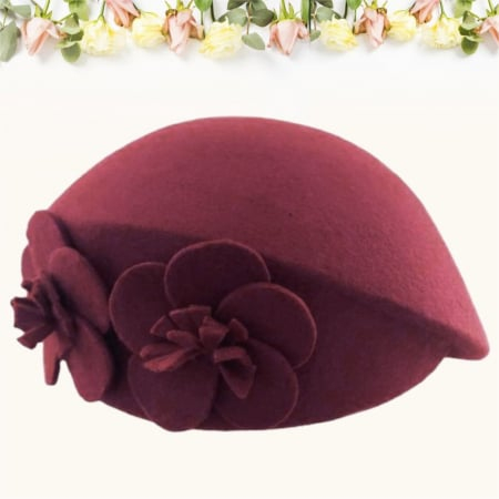 Palarie eleganta tip toca din fetru lux REGINA LUX (GRENA) - marime unica, reglabila [3]