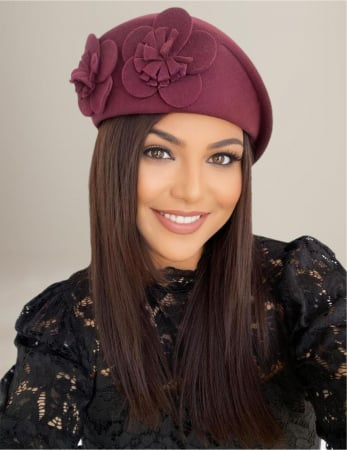 Palarie eleganta tip toca din fetru lux REGINA LUX (GRENA) - marime unica, reglabila [2]