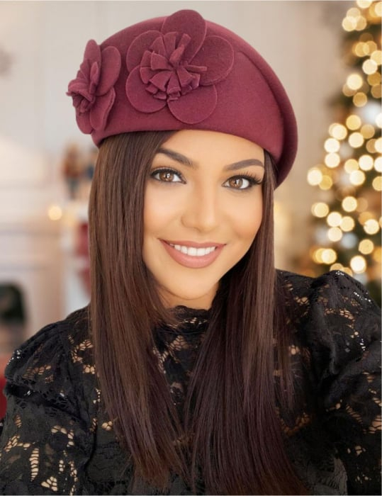 Palarie eleganta tip toca din fetru lux REGINA LUX (GRENA) - marime unica, reglabila [1]