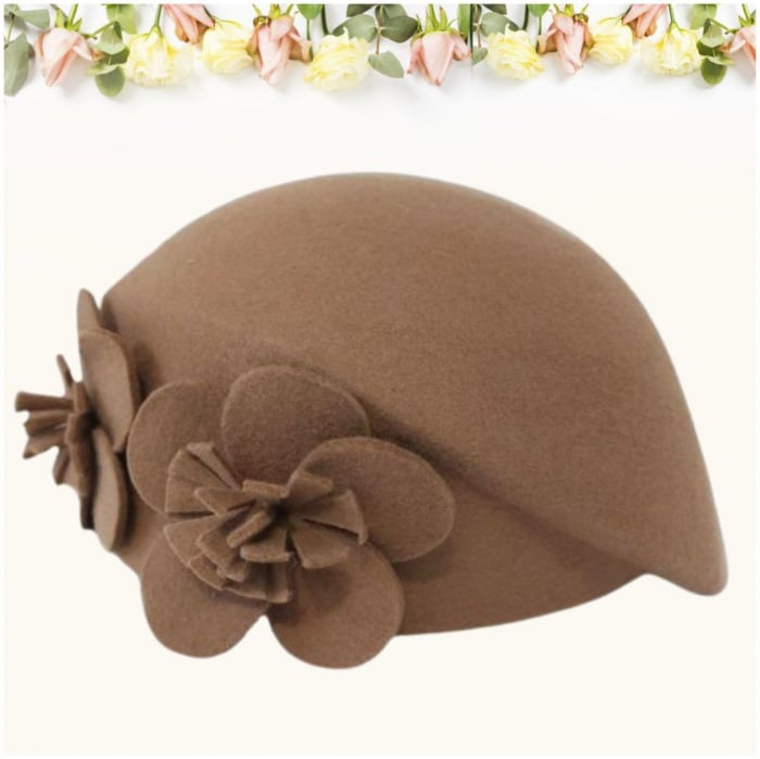 Palarie eleganta tip toca din fetru lux REGINA LUX (MARO cappuccino) - marime unica, reglabila [3]