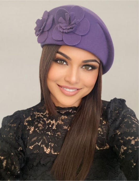 Palarie eleganta tip toca din fetru lux REGINA LUX (MOV) - marime unica, reglabila [2]