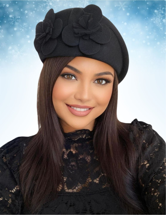 Palarie eleganta tip toca din fetru lux REGINA LUX (NEGRU) - marime unica, reglabila [2]